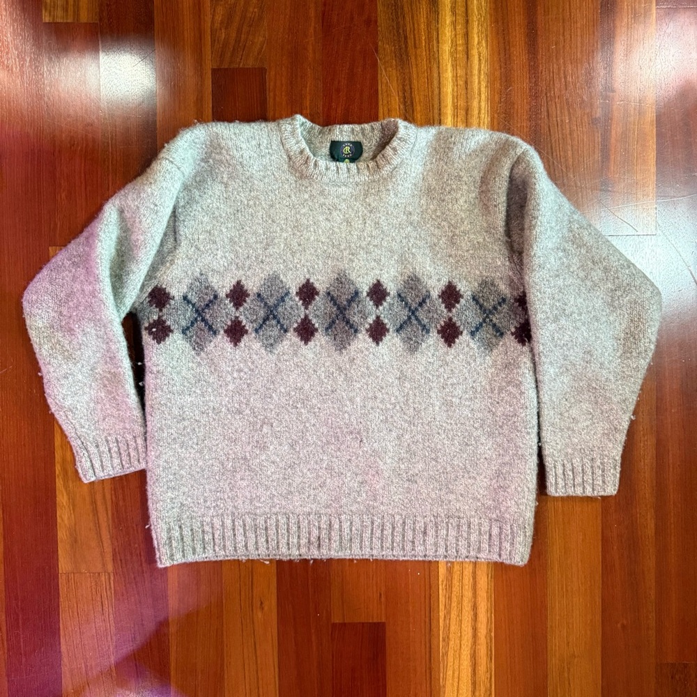 Vintage Club Room Argyle Shetland Wool Sweater, M